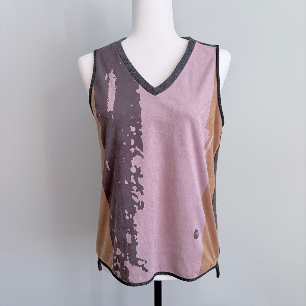 Volt Suede Feel Tank Top Sleeveless Blouse Colorblock Artsy Women's Medium